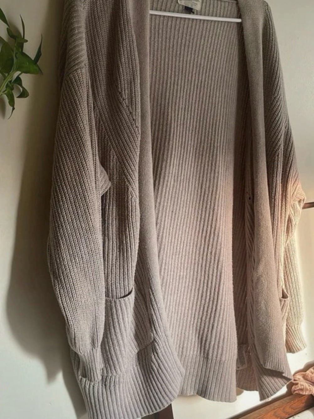 Universal Thread Open-Front Ribbed Cardigan in Taupe